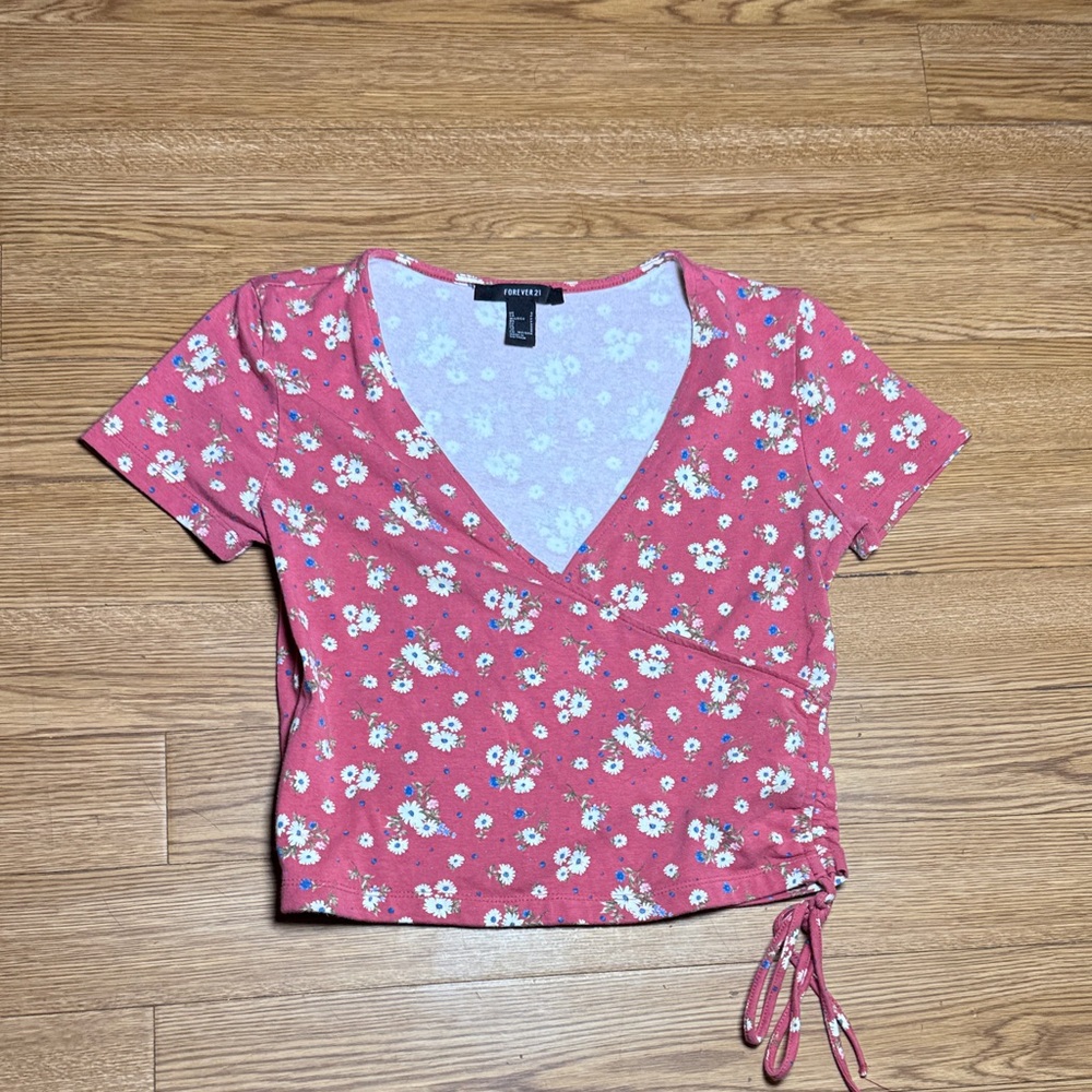 Forever 21 Red Floral Wrap Crop Top